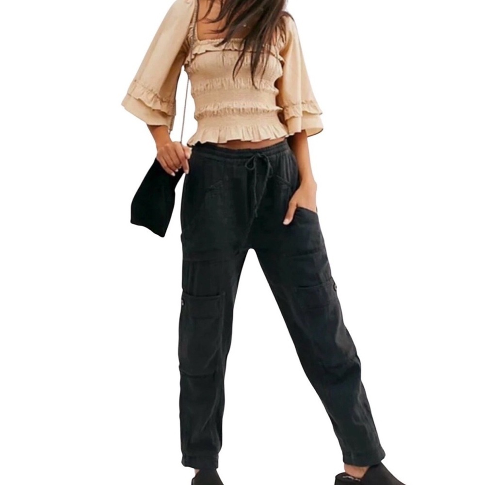 Free People Feelin' Good Black Cargo Small Utility Pant Loose Baggy Skater Boho
